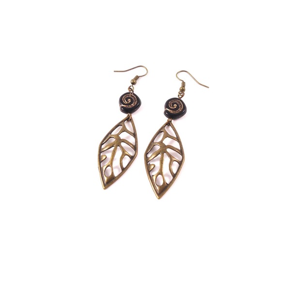 Black Dangle Boho Earrings Handmade Jewelry - Picture 2 of 3